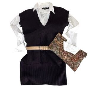 Vintage Kenar Cable Knit Sweater Vest Women's S Navy Blue